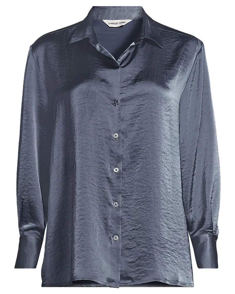 Lands' End Satinbluse, Damen, Größe regular, Blau, Polyester, by Blau