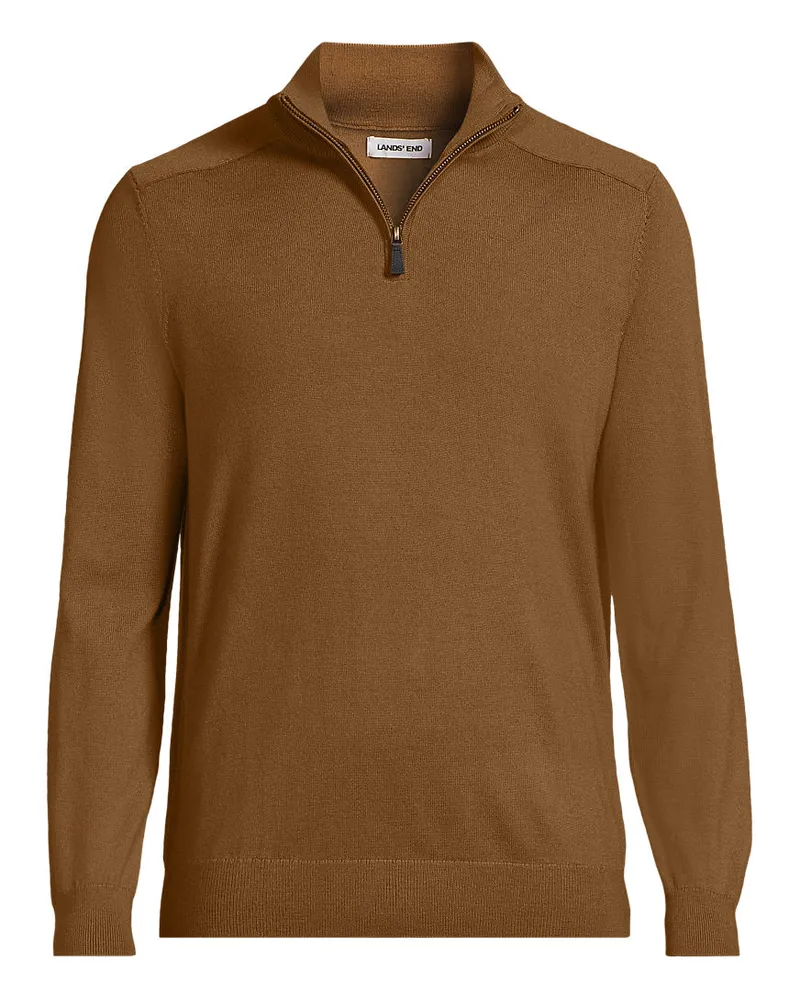 Lands' End Merino-Pullover mit Reißverschluss, Herren, Größe regular, Braun, Wolle, by Braun