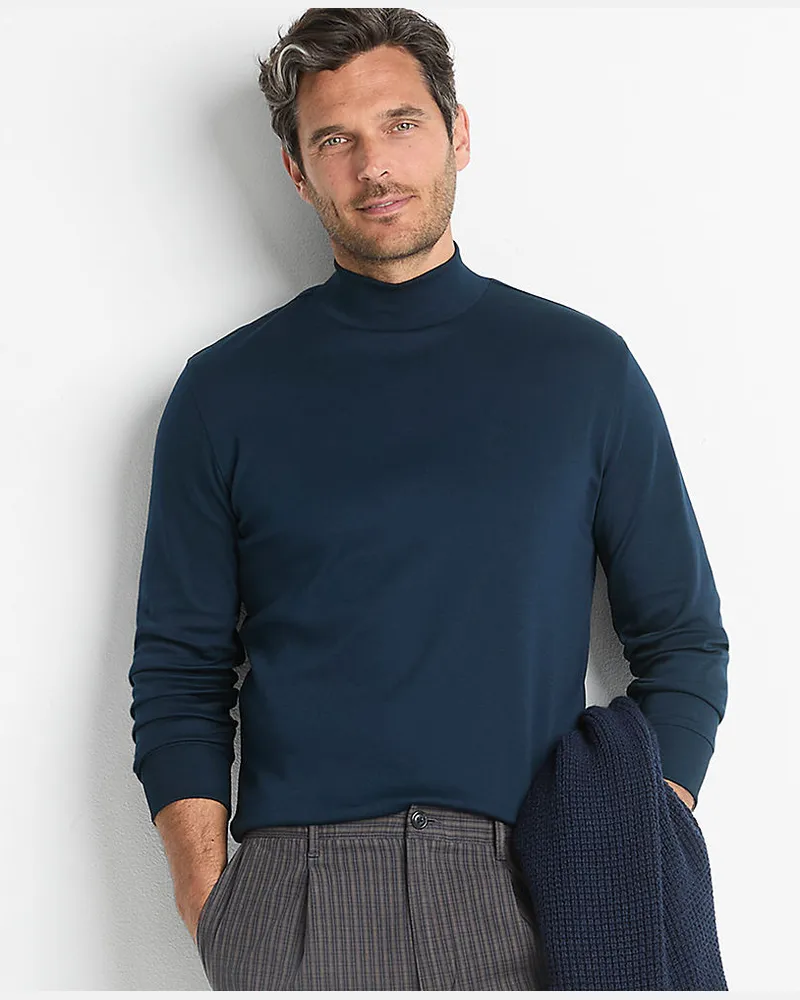 Lands' End Supima Stehbundshirt, Classic Fit, Herren, Größe regular, Blau, Baumwolle, by Blau