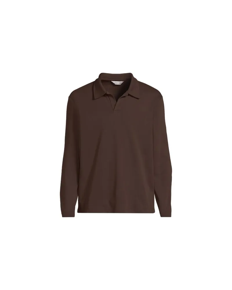 Lands' End Supima Langarm-Poloshirt mit offenem Kragen, Herren, Größe:56-58 regular, Braun, Baumwolle, by Braun