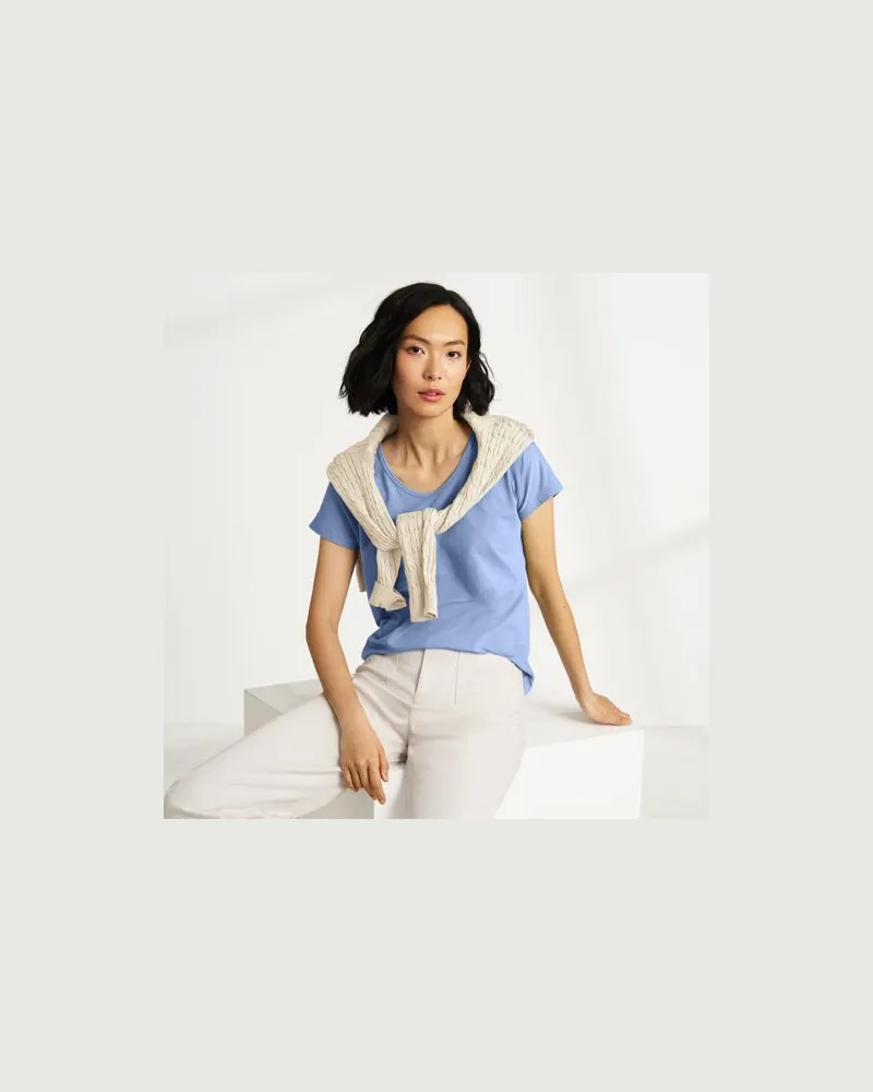 Lands' End Shirt aus Baumwolle/Modal-Mix mit Ballett-Ausschnitt, Damen, Größe:44-46 petite, Blau, Baumwolle Modal, by Blau