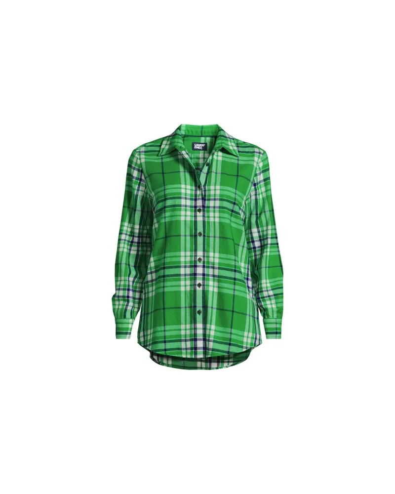 Lands' End Boyfriend-Bluse aus Flanell, Damen, Größe plus, Grün, Baumwolle, by Grün