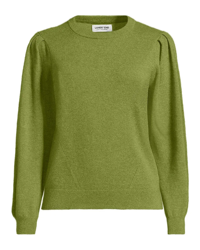 Lands' End Kaschmirpullover mit Puffärmeln, Damen, Größe regular, Grün, Kaschmir, by Grün