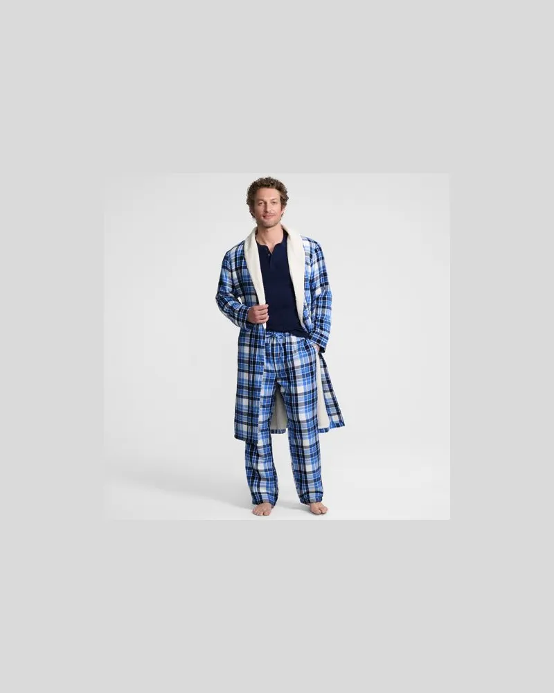Lands' End Flanell-Bademantel mit Teddyfutter, Herren, Größe regular, Blau, Baumwolle, by Blau