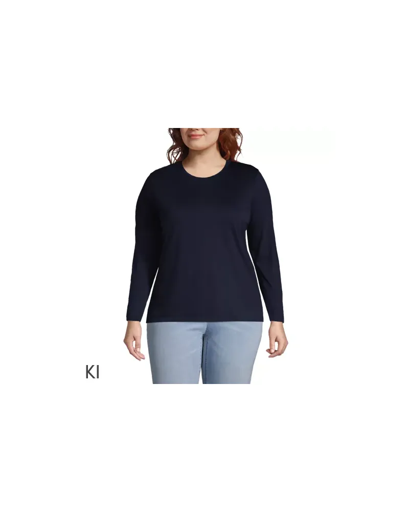 Lands' End Supima-Shirt, Langarm, Damen, Größe plus, Blau, Baumwolle, by Blau