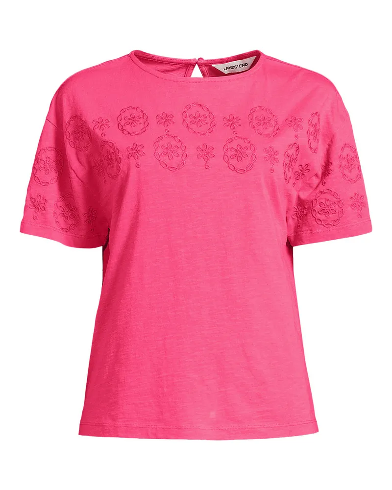 Lands' End Flammgarn-Shirt mit Stickereien, Damen, Größe regular, Pink, Baumwolle, by Pink