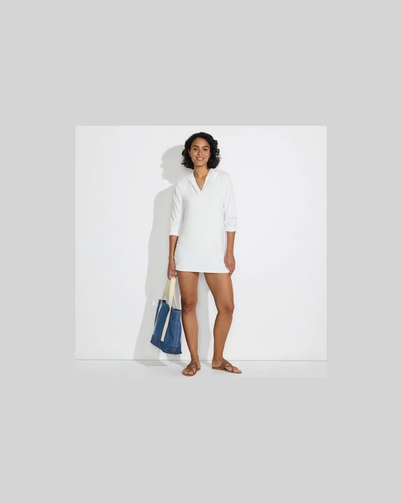 Lands' End Langes Kapuzen-Badeshirt, Damen, Größe regular, Weiß, Nylon-Mischung, by Weiß