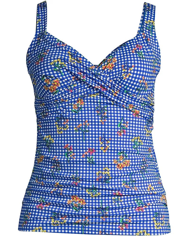 Lands' End Tankinitop CHLORRESISTENT mit V-Ausschnitt Gemustert, Damen, Größe:34 regular, Blau, Nylon-Mischung, by Blau