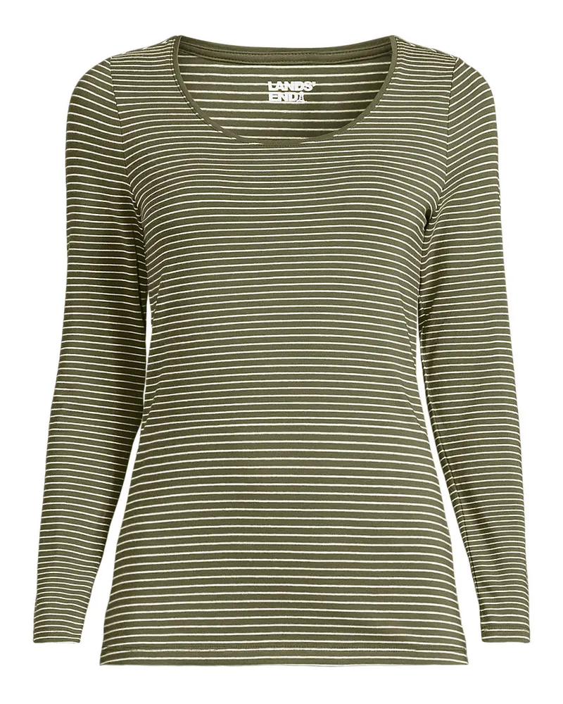 Lands' End Baumwolle/Modal-Shirt mit Ballett-Ausschnitt, Damen, Größe petite, Grün, Baumwolle Modal, by Grün