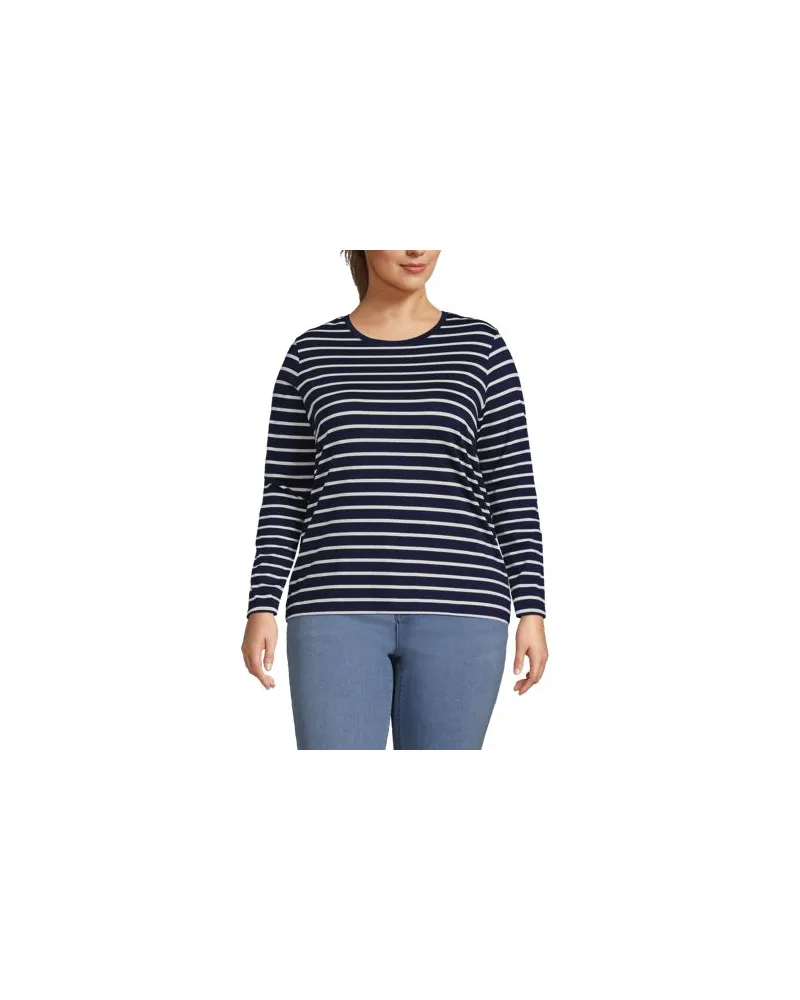 Lands' End Supima-Shirt, Langarm, Damen, Größe plus, Blau, Baumwolle, by Blau
