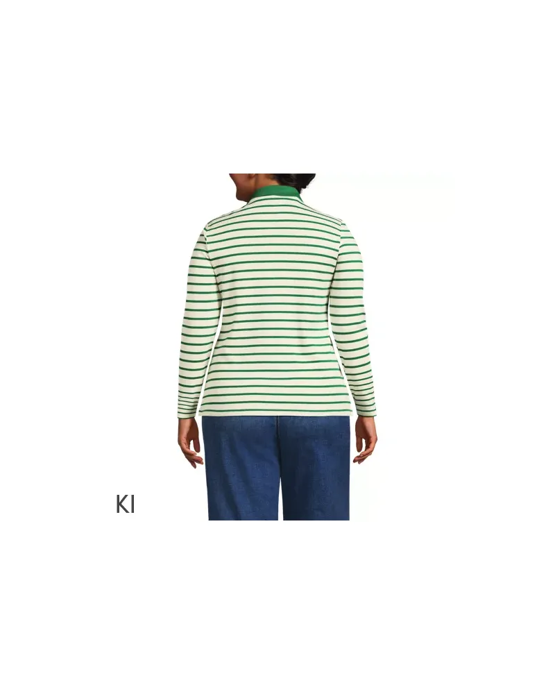 Lands' End Supima-Poloshirt mit langen Ärmeln, Damen, Größe plus, Grün, Baumwolle, by Grün