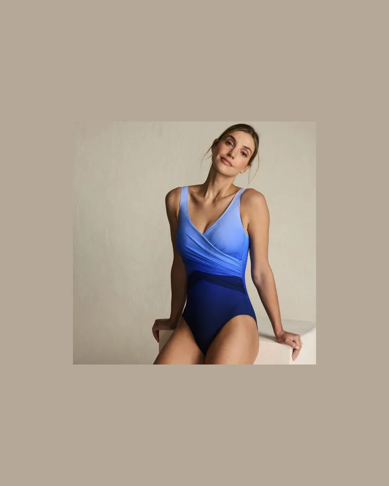 Lands' End Shape-Badeanzug mit Soft Cups Gemustert SLENDER, Damen, Größe regular, Blau, Nylon-Mischung, by Blau