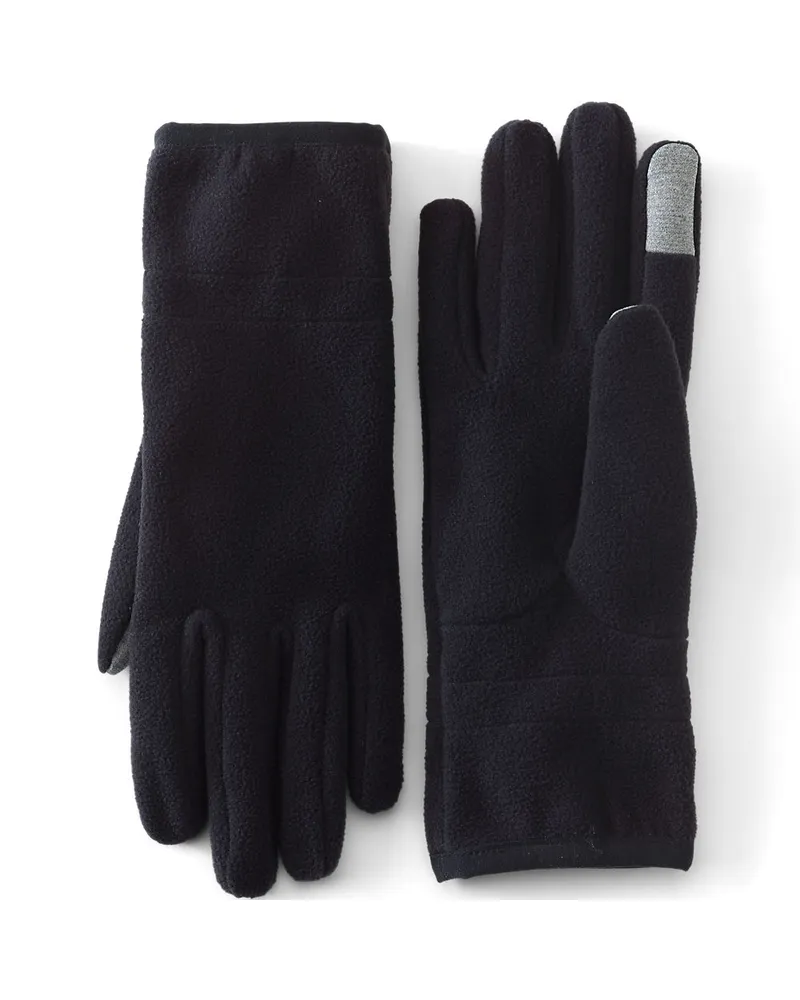 Lands' End Wasserabweisende Anyweather Fleece-Handschuhe, Damen, Größe regular, Schwarz, Polyester, by Schwarz