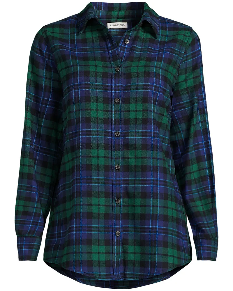 Lands' End Boyfriend-Bluse aus Flanell, Damen, Größe petite, Blau, Baumwolle, by Blau