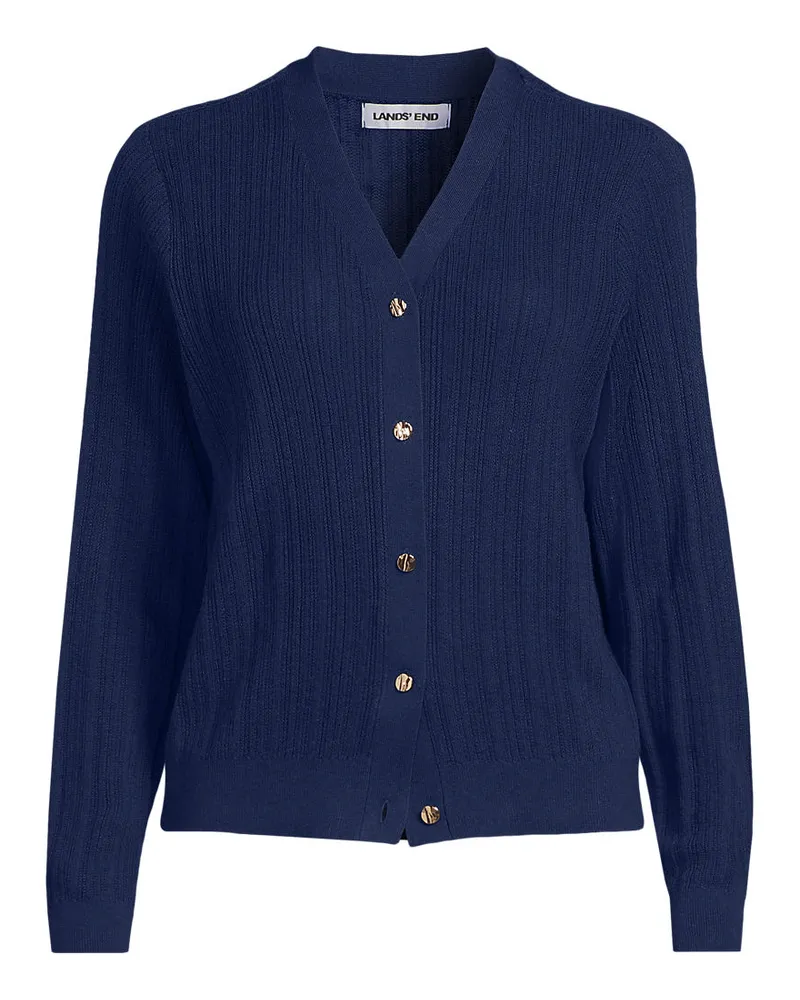 Lands' End Rippstrick-Cardigan mit Seide, Damen, Größe regular, Blau, Baumwolle/Seide/Nylon, by Blau