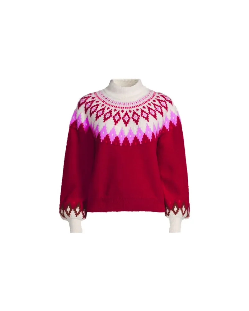 Lands' End Flauschiger Fair Isle Pullover mit Ballonärmeln, Damen, Größe plus, Rot, Polyester-Mischung/Nylon-Mischung, by Rot