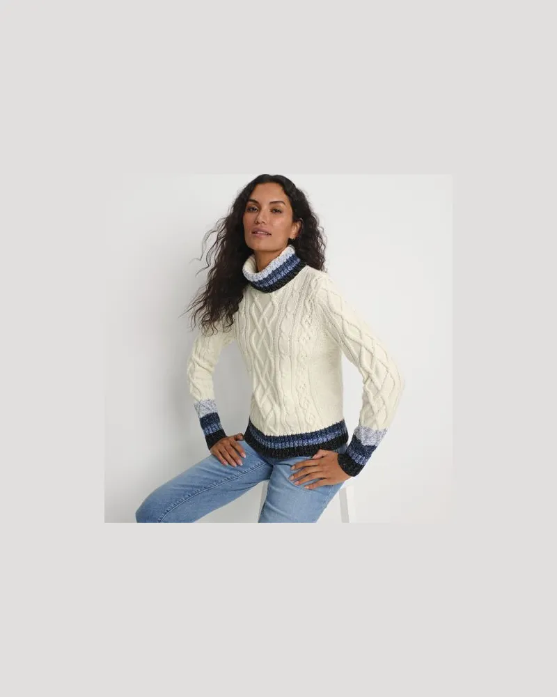 Lands' End Softer Rollkragenpullover mit Colorblock-Streifen, Damen, Größe:40-42 regular, Weiß, Baumwoll-Mischung/Woll-Mischung/Nylon-Mischung, by Weiß
