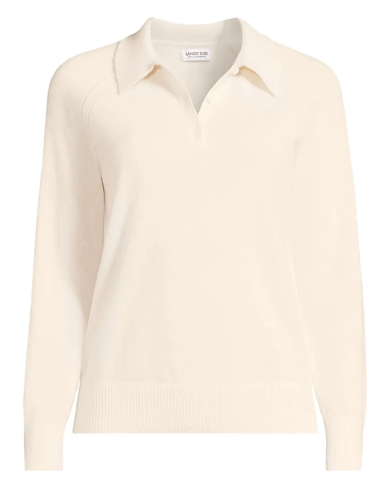 Lands' End Kaschmir-Polopullover, Damen, Größe regular, Weiß, Kaschmir, by Weiß