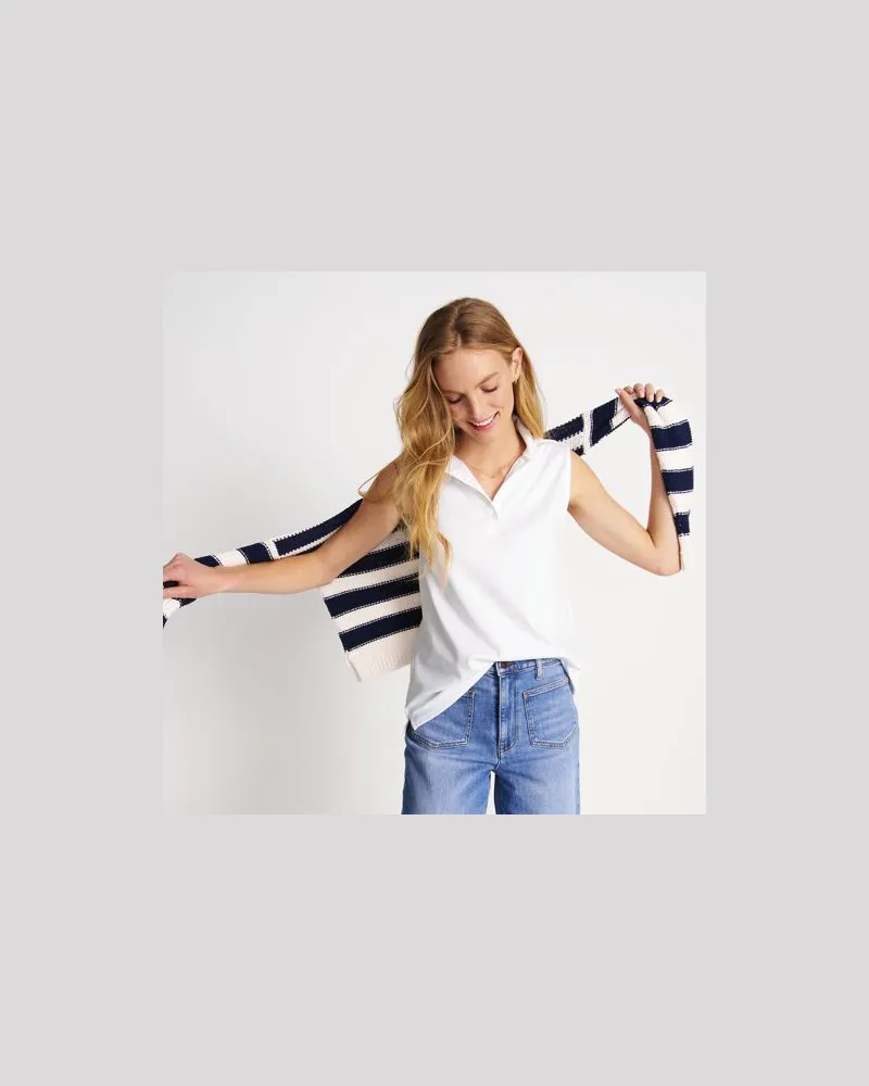Lands' End Ärmelloses Supima-Poloshirt, Damen, Größe:44-46 petite, Weiß, Baumwolle, by Weiß