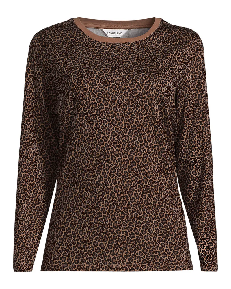 Lands' End Langärmeliges Supima-Shirt mit Rundausschnitt, Damen, Größe regular, Braun, by Braun