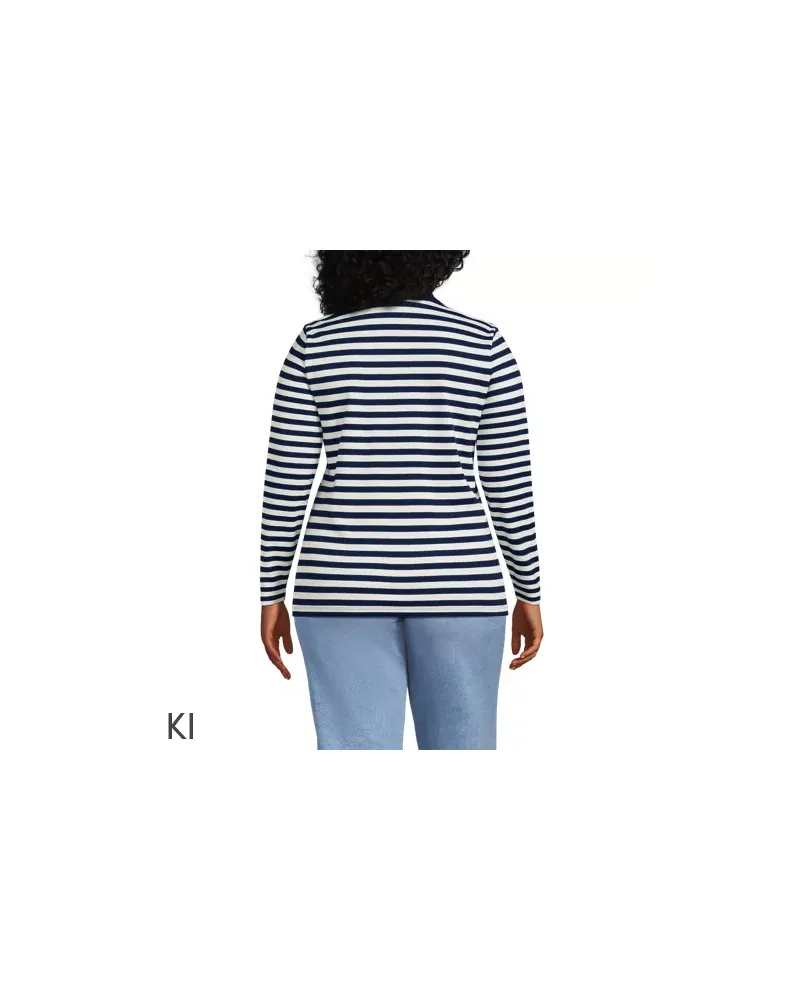 Lands' End Supima-Poloshirt mit langen Ärmeln, Damen, Größe plus, Blau, Baumwolle, by Blau
