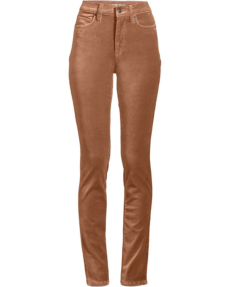Lands' End Slim Fit Samthose High Waist, Damen, Größe plus, Braun, Baumwoll-Mischung, by Braun