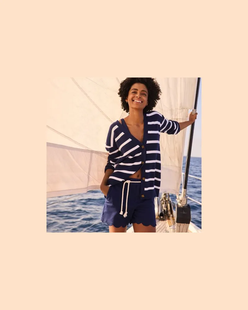 Lands' End Chino-Shorts mit Wellensaum 12 cm, Damen, Größe regular, Blau, Baumwolle/Elasthan, by Blau