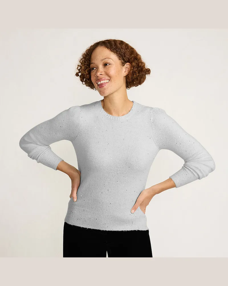 Lands' End Pullover mit Pailletten, Damen, GrÃ¶ÃŸe petite, WeiÃŸ, Polyacryl/Polyester-Mischung, by Weiãÿ