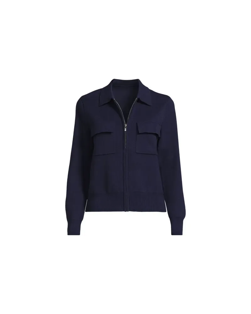 Lands' End Feinstrick-Blazer mit Reißverschluss, Damen, Größe:44-46 regular, Blau, Baumwolle, by Blau