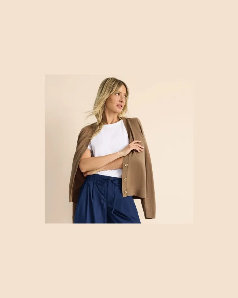 Lands' End Cardigan aus Baumwolle/Seidenmix, Damen, Größe regular, Braun, Baumwolle/Seide/Nylon, by Braun