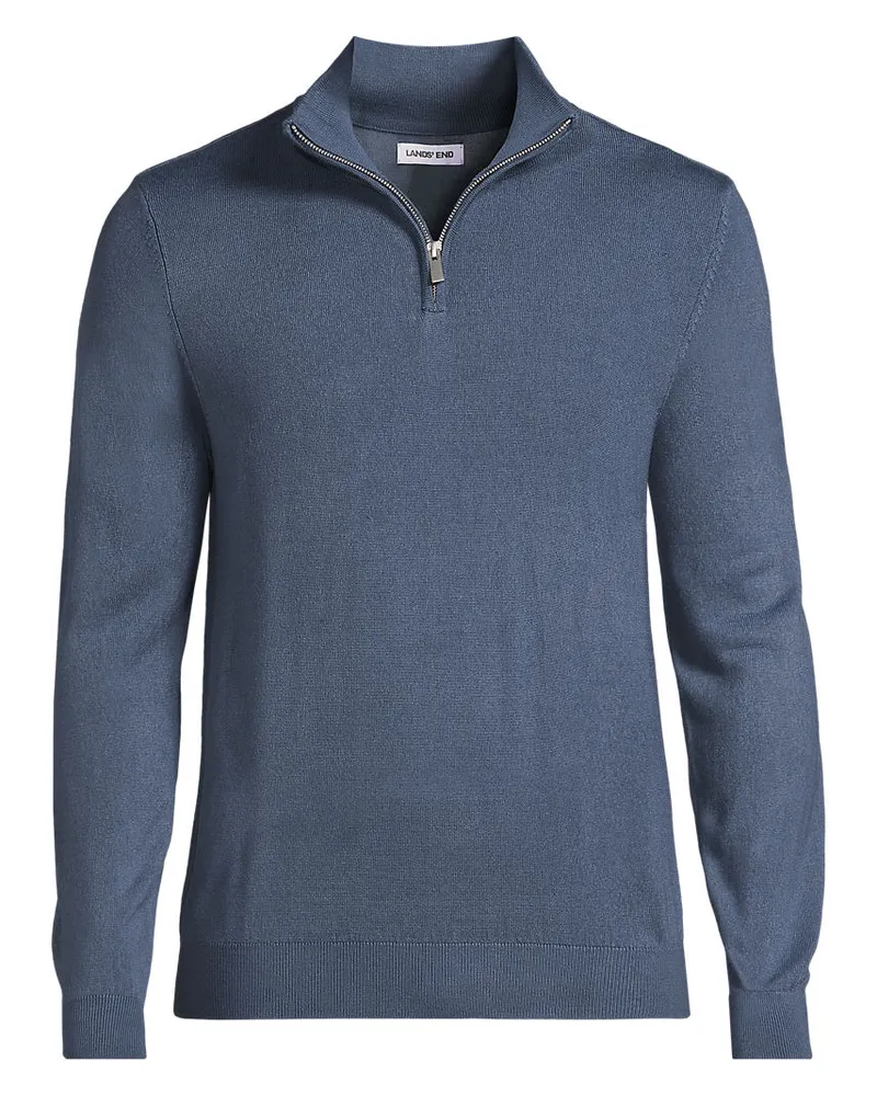 Lands' End CashTouch Feinstrick-Pullover mit Reißverschluss, Herren, Größe regular, Blau, Polyester, by Blau