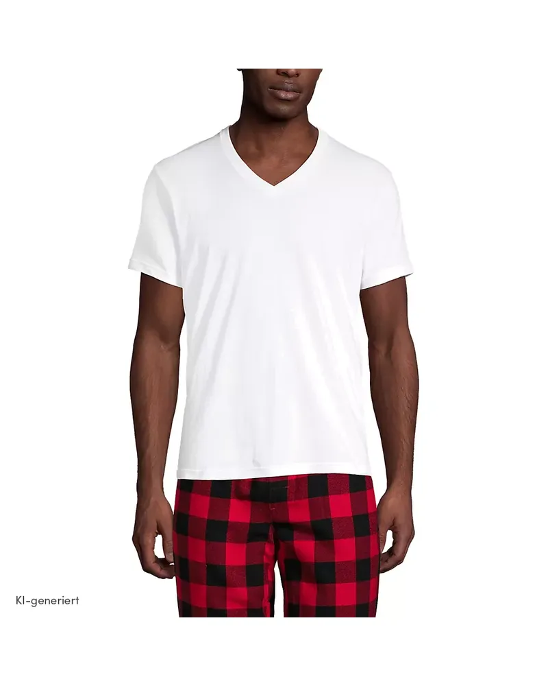 Lands' End Kurzarm-Shirt mit V-Ausschnitt (3er-Set), Herren, GrÃ¶ÃŸe tall, WeiÃŸ, Baumwolle, by Weiãÿ