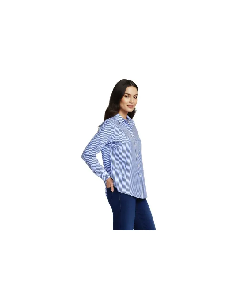 Lands' End Bügelfreie Baumwoll-Bluse, Damen, Größe regular, Blau, Baumwolle, by Blau