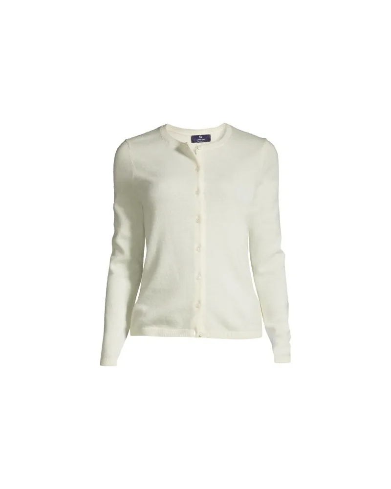 Lands' End Kaschmir-Cardigan mit rundem Ausschnitt, Damen, Größe:40-42 regular, Weiß, Kaschmir, by Weiß