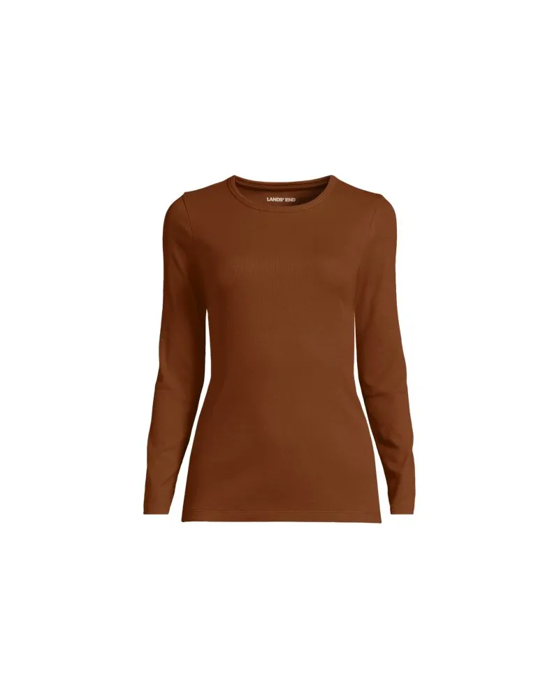 Lands' End Langarmshirt aus mikrofeinem Baumwollripp, Damen, Größe regular, Orange, Baumwolle/Elasthan, by Orange