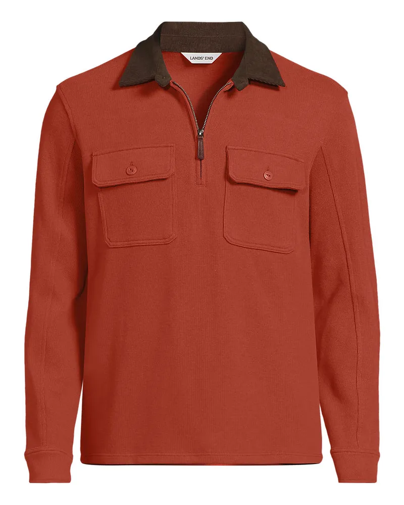 Lands' End Bedford-Polopullover mit Reißverschluss, Herren, Größe regular, Braun, Baumwoll-Mischung/Polyester-Mischung, by Braun