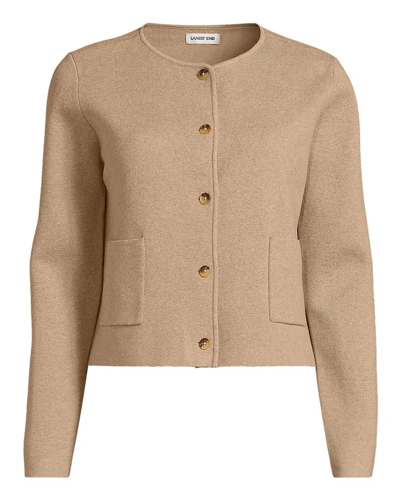 Lands' End Kragenloser Feinstrick-Blazer, Damen, Größe plus, Braun, Baumwolle, by Braun