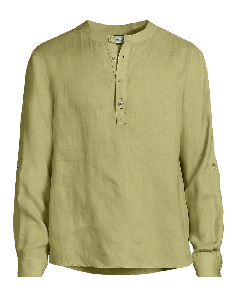 Lands' End Grandad-Hemd aus reinem Leinen, Herren, Größe Mens Regular, Grün, Leinen, by Grün