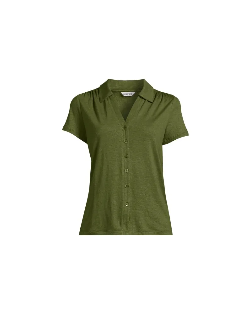 Lands' End Polobluse aus Leinenmix, Damen, Größe plus, Grün, Leinen, by Grün