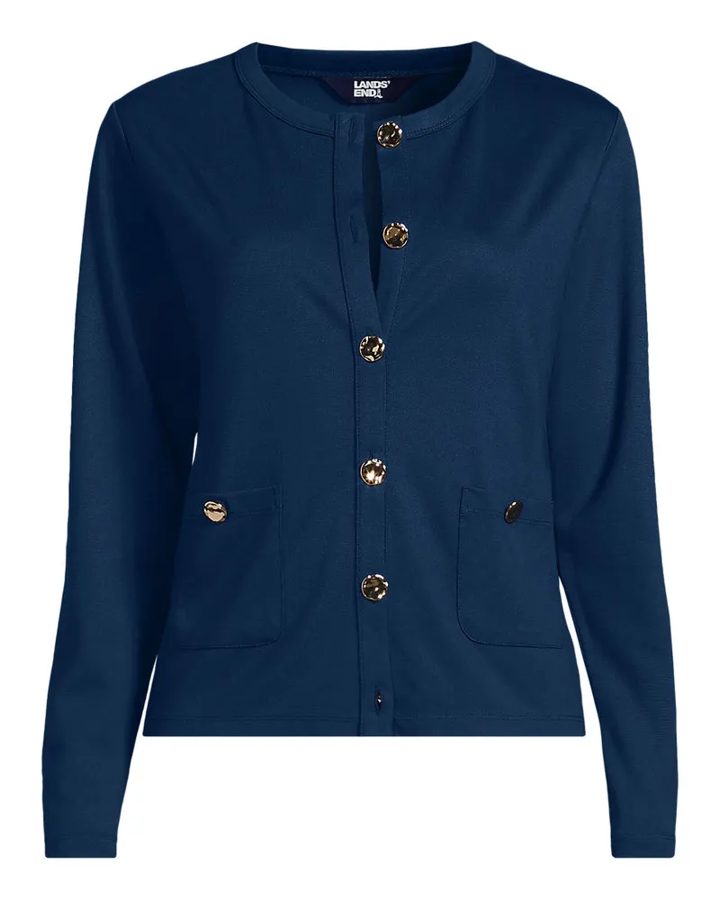 Lands' End Feinstrick-Cardigan, Damen, Größe regular, Blau, Polyester/Viskose/Polyester-Mischung, by Blau