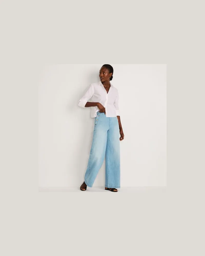 Lands' End Soft Denim Matrosenjeans mit extraweitem Bein High Waist, Damen, Größe:34 regular, Blau, Elasthan/Polyester-Mischung, by Blau