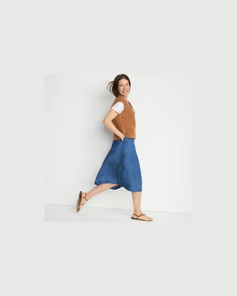 Lands' End Leichter TENCEL Midi-Schlupfrock Chambray, Damen, Größe:34 regular, Blau, Kunstseide/Lyocell (Viskose), by Blau