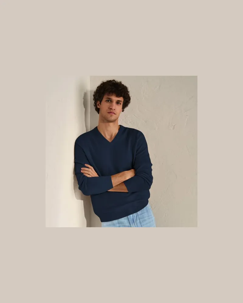Lands' End Kaschmirpullover mit V-Ausschnitt, Herren, Größe:60 regular, Blau, Kaschmir, by Blau