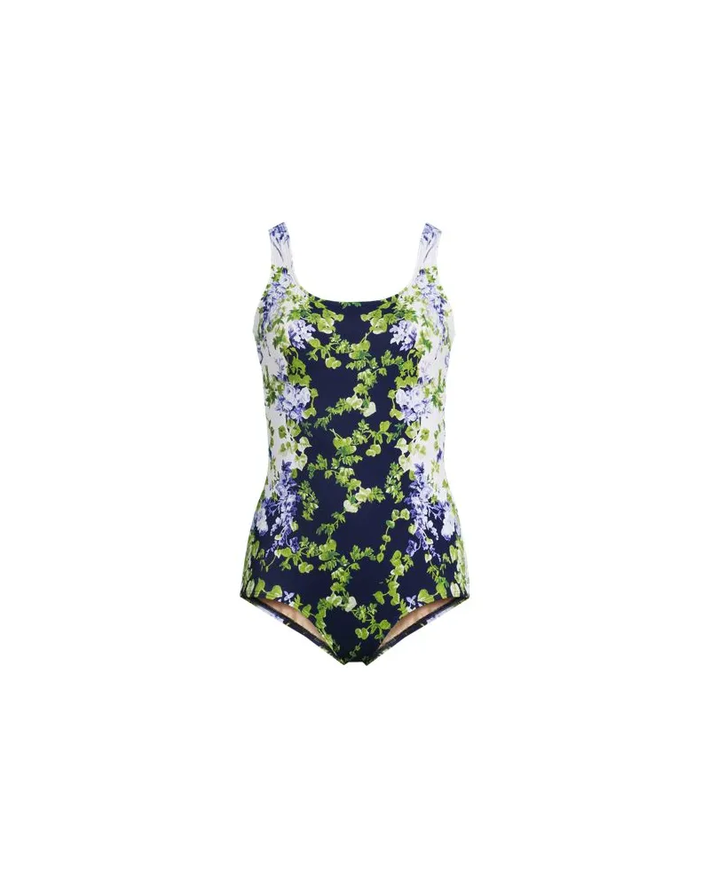Lands' End Gemusterter Komfort-Badeanzug CHLORRESISTENT mit Soft Cups, Damen, Größe regular, Weiß, Nylon-Mischung, by Weiß