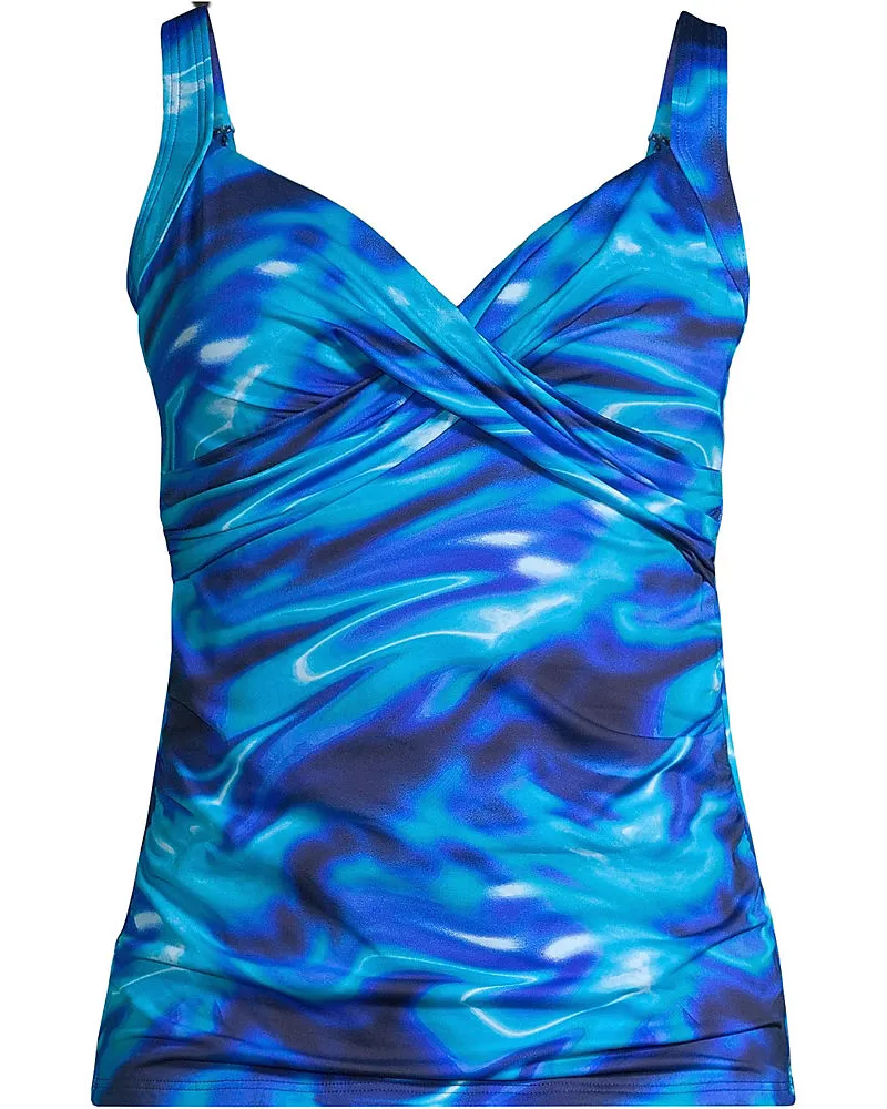 Lands' End Tankinitop CHLORRESISTENT mit V-Ausschnitt Gemustert, Damen, Größe:34 regular, Blau, Nylon-Mischung, by Blau