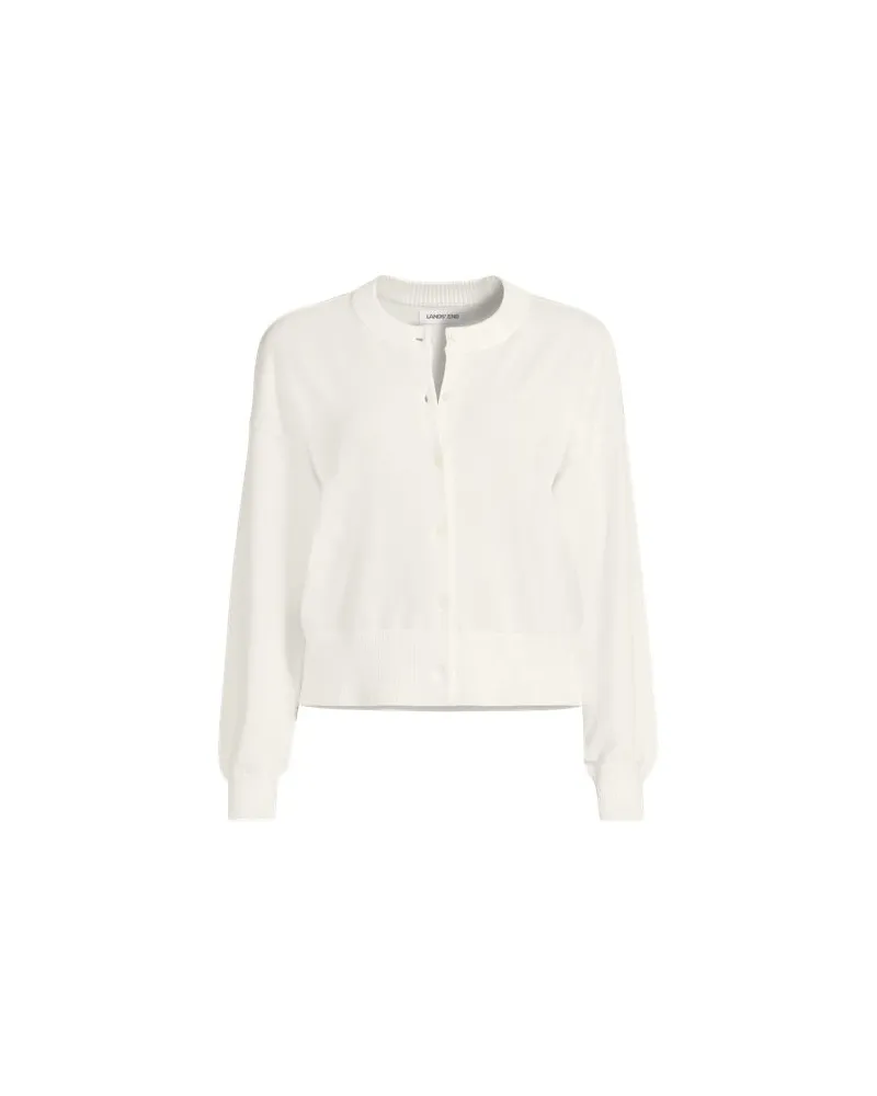 Lands' End Kurzer Feinstrick-Cardigan aus Baumwolle, Damen, Größe plus, Weiß, Baumwolle, by Weiß