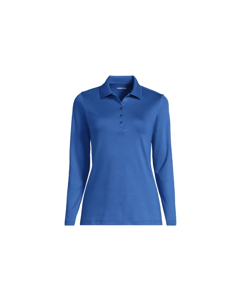 Lands' End Supima-Poloshirt mit langen Ärmeln, Damen, Größe:44-46 petite, Blau, Baumwolle, by Blau