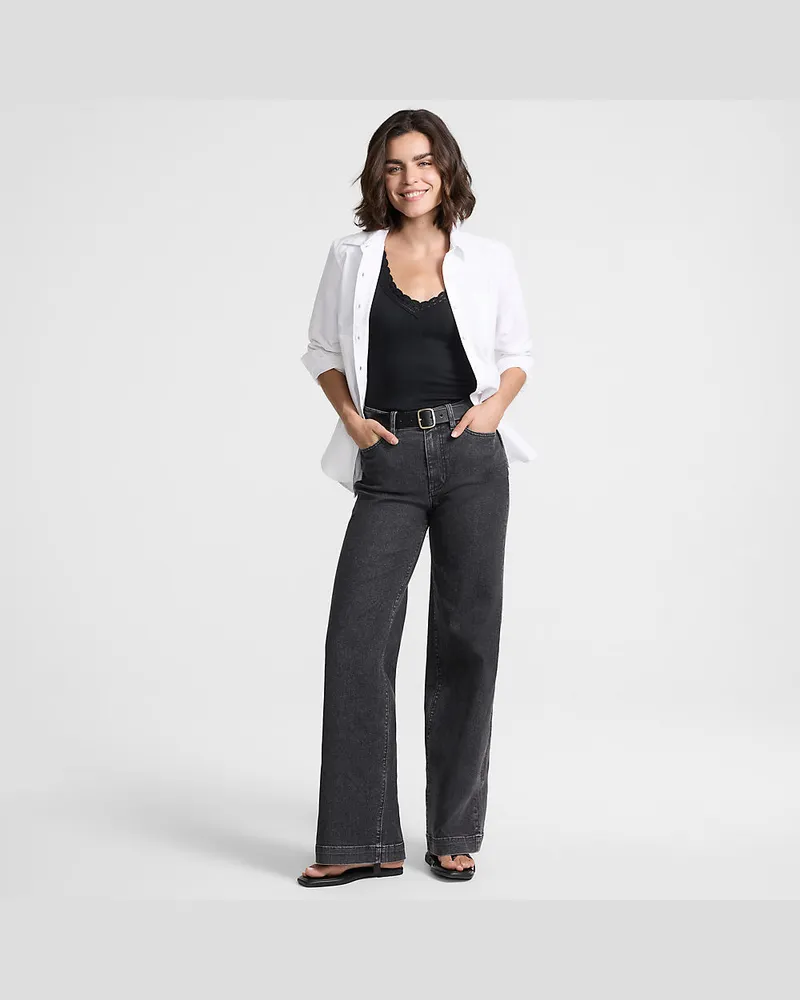 Lands' End High Waist Jeans mit weitem Bein, Damen, Größe petite, Schwarz, Baumwoll-Mischung/Polyester-Mischung, by Schwarz