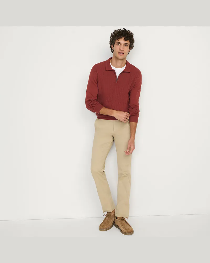 Lands' End Feinstrick-Pullover mit Polokragen und Reißverschluss, Herren, Größe regular, Braun, Baumwolle, by Braun