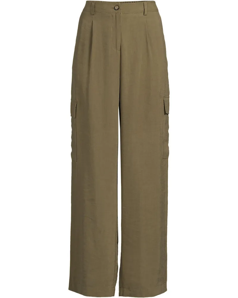 Lands' End Fließende Cargohose mit weitem Bein, Damen, Größe petite, Grün, by Grün